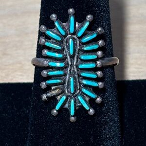 Vintage Native American Zuni Turquoise Cluster Ring Size 8.5